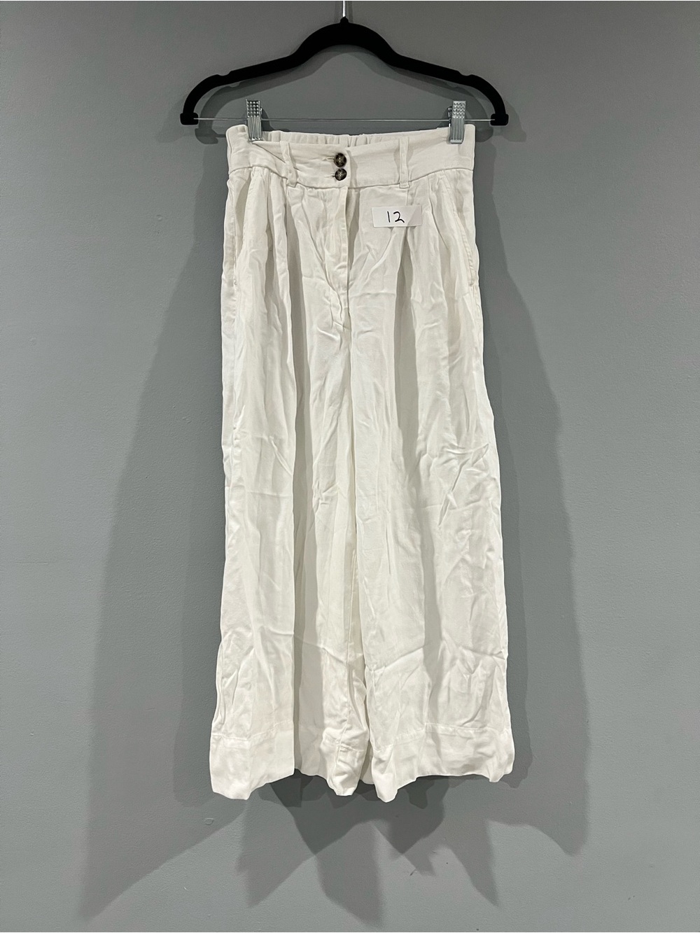 H&M White Wide-Leg Paperbag Waist Linen-Blend Pants